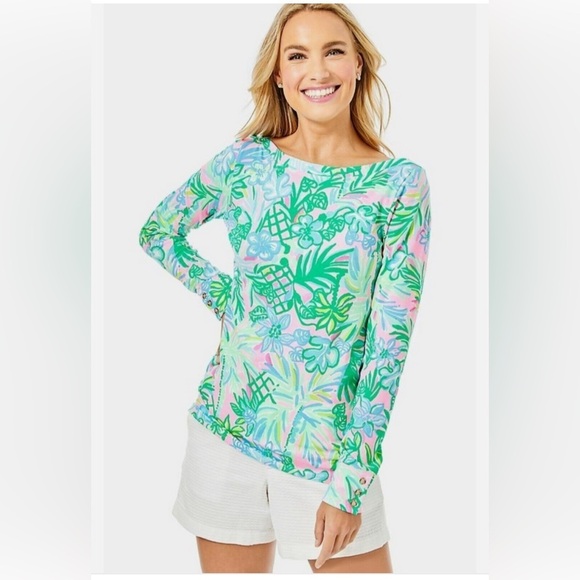 Lilly Pulitzer Tops - Lilly Pulitzer “Aleah” Tropical Pelican Pink Coconut Row Print Blouse Size Small